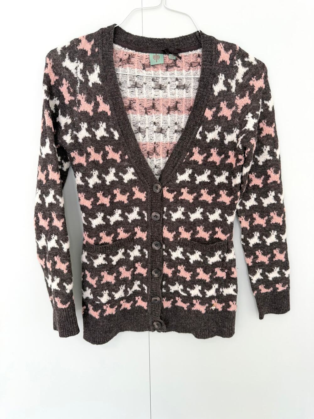 HWR x ANTHROPOLOGIE Dog Trot Scottie Dog Wool Blend Cardigan Sweater